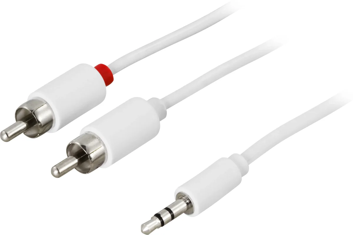Deltaco MM-141B 3,5 mm – 2x RCA -audiokaapeli, 3 m, valkoinen