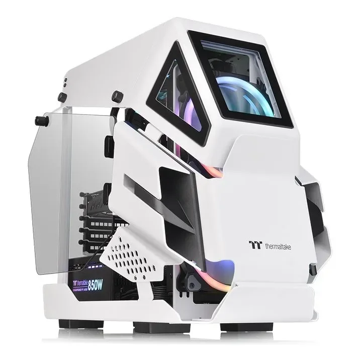 Thermaltake AH T200 Snow, Micro Tower, PC, Valkoinen, mikro ATX, Mini-ITX, SPCC, Karkaistu lasi, Multi
