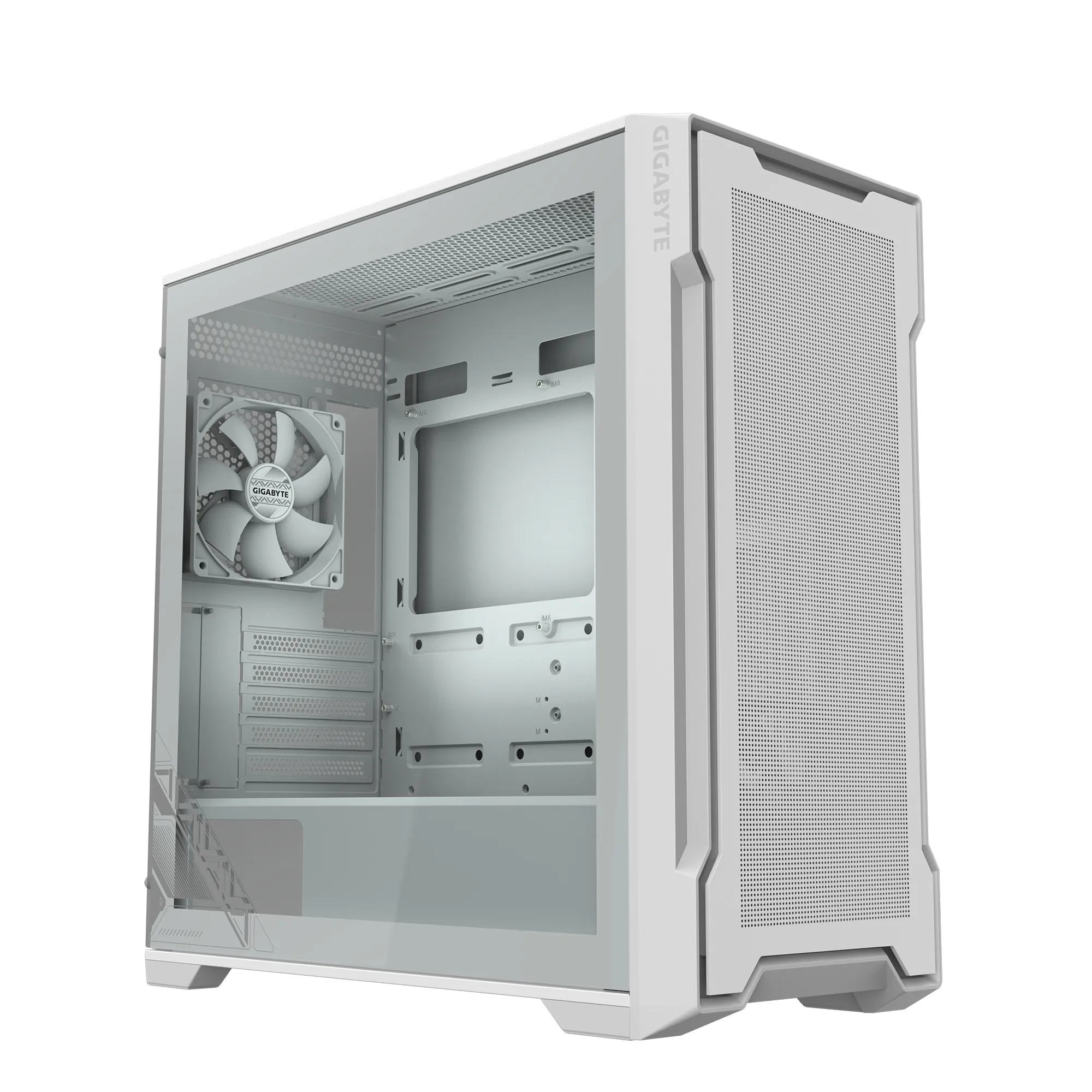 GIGABYTE C102 GLASS ICE-miditornikotelo ikkunalla ja RGB-valaistuksella, valkoinen
