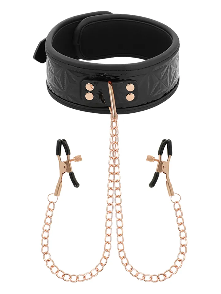 Black Edition Collar With Nipple Clamps Kaulapanta nänninipistimillä