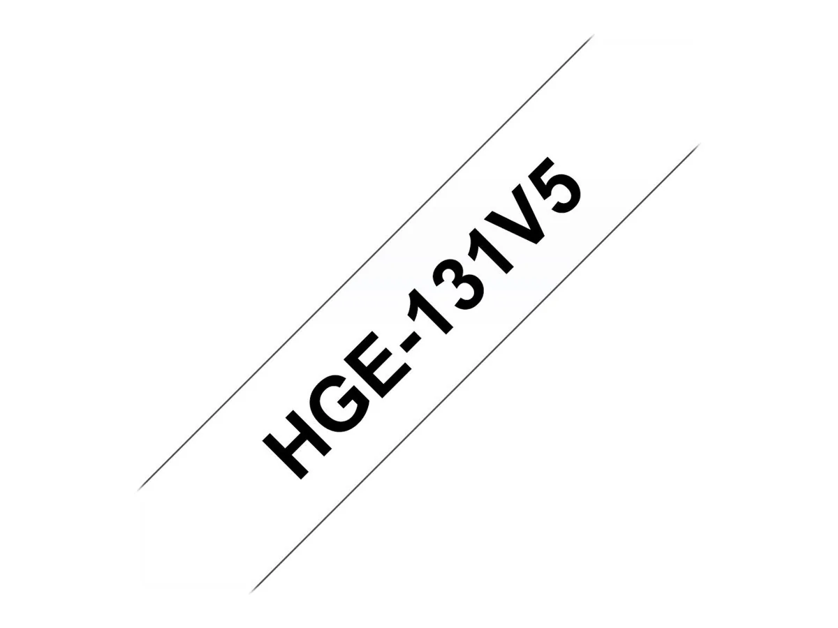 Brother HGE-131V5 - Musta kirkkaalla - Rulla (1,2 cm x 8 m) 5 kasetti(t) laminoitua teippiä - P-Touch PT-9500pc, PT-9800PCN P-Touch R RL-700S P-Touch R RL-700S:lle