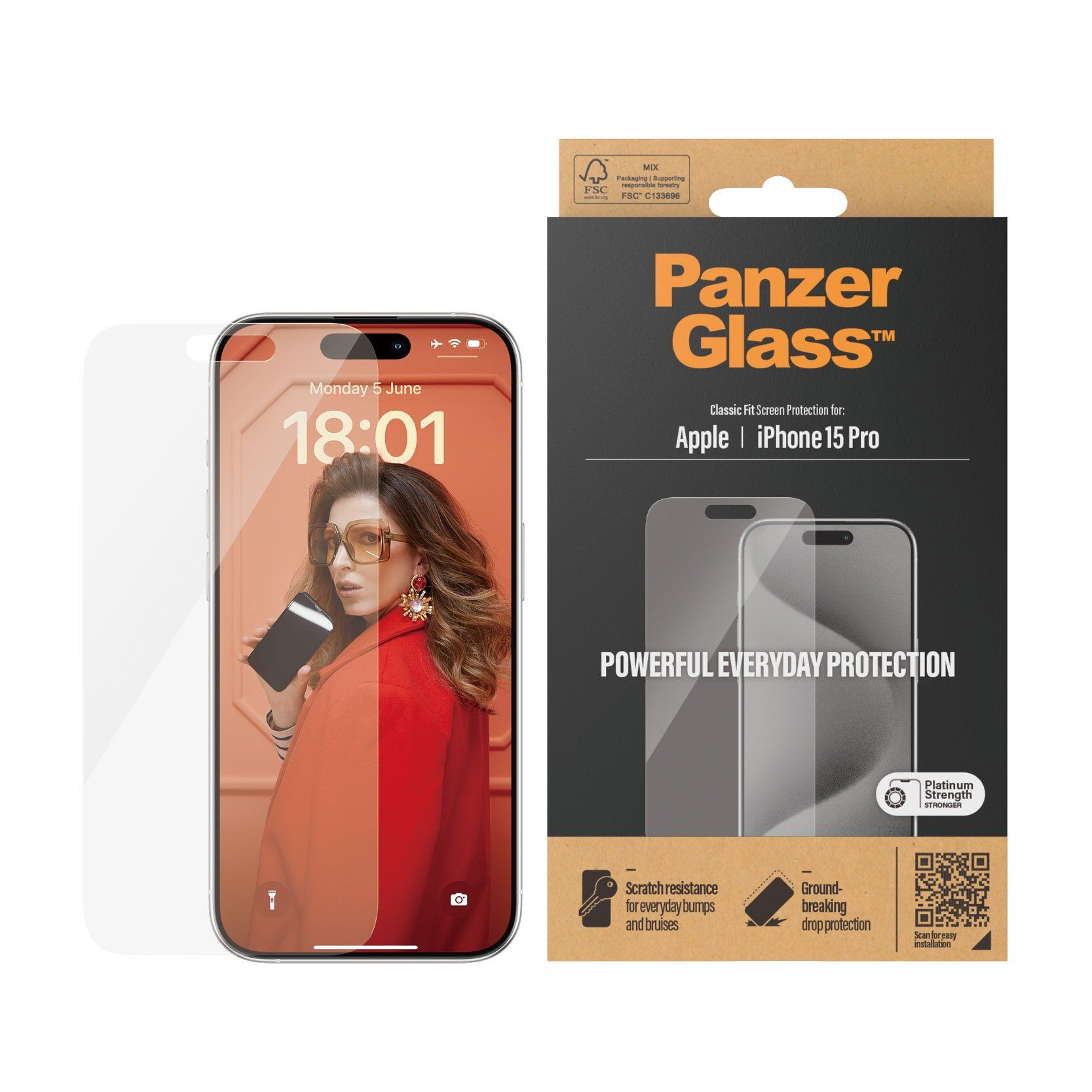 PanzerGlass Screen Protector iPhone 15 Pro | Classic Fit