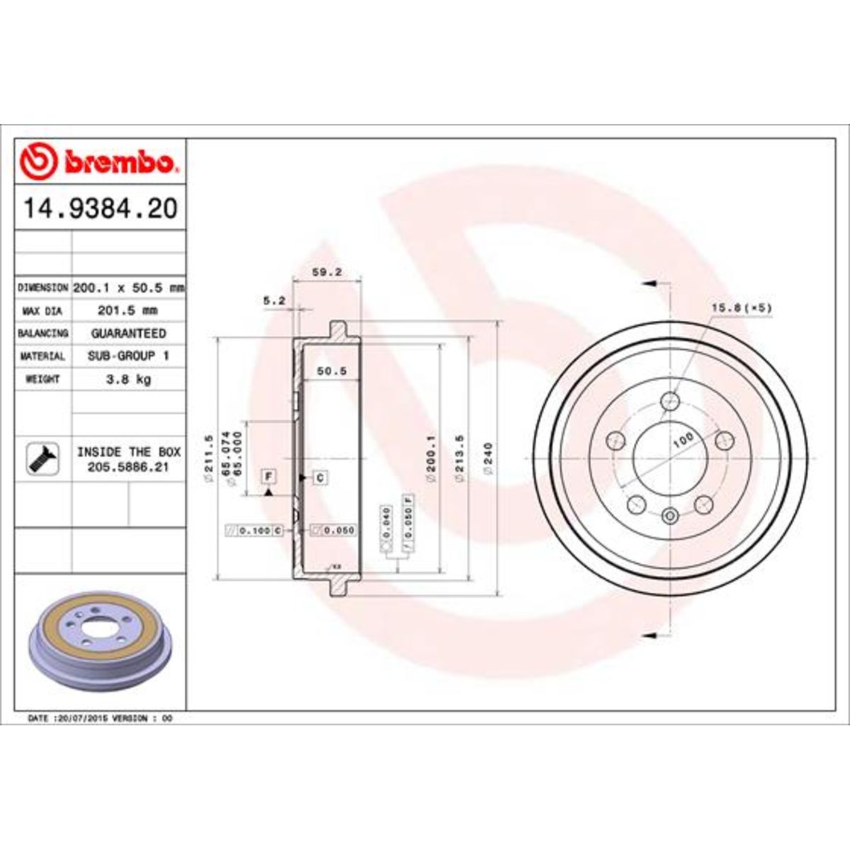 Jarrurumpu BREMBO 14.9384.20