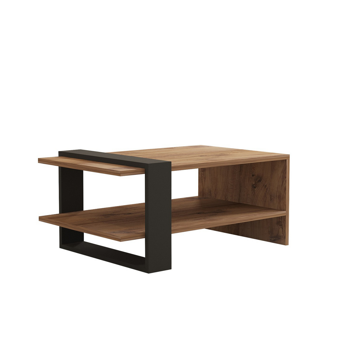 Norda Design moderni kaksitasoinen sohvapöytä, tammi ja antrasiitti, 80 x 35 x 55 cm | 100 % melamiinipinnoitettu, 18 mm paksu | Tyylikäs säilytystila