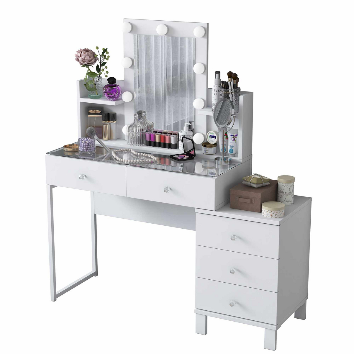 Norda Design Meikkipöytä Elegance, valkoinen, 40 × 120 × 136,8 cm