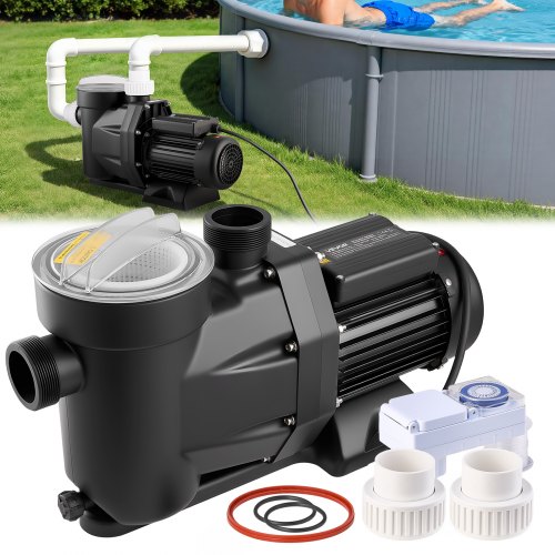 VEVOR Pool Pump, 1300W, 28,800 L/H Max Flow Single Speed Swimming Pool Pump, AC 220-240V, 2850 RPM, 17 m Max Head, with 24-Hour Timer & Filter Basket, for Above-Ground & In-Ground Pools, Hot Tubs, Spas