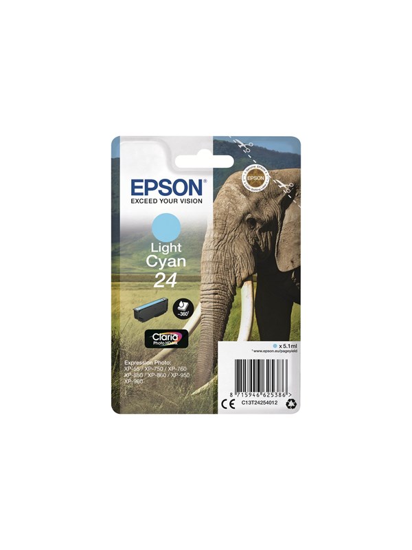 Epson Elephant Yksittäispakkaus, Vaalea Syaani 24 Claria Photo Hd -muste