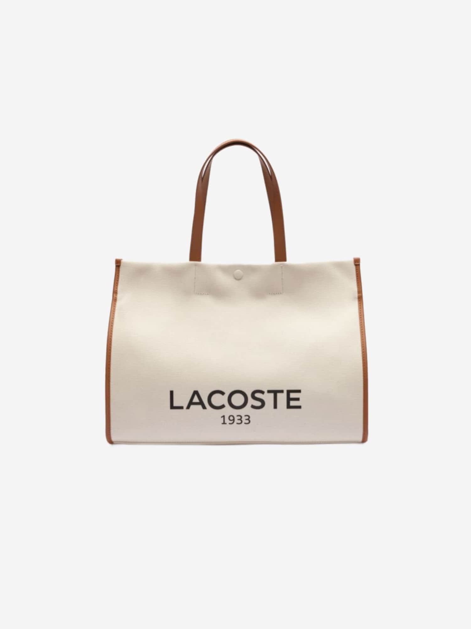 LACOSTE Ostoskassi 'Lacoste Sac Cabas Heritage Canvas Lacoste Naturel Tan'  valkoinen
