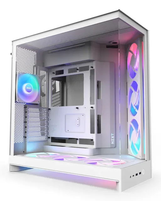 NZXT H9 Flow RGB+, Midi Tower, PC, Valkoinen, ATX, EATX, mikro ATX, Mini-ITX, Verkko, SGCC, Karkaistu lasi, 16,5 cm