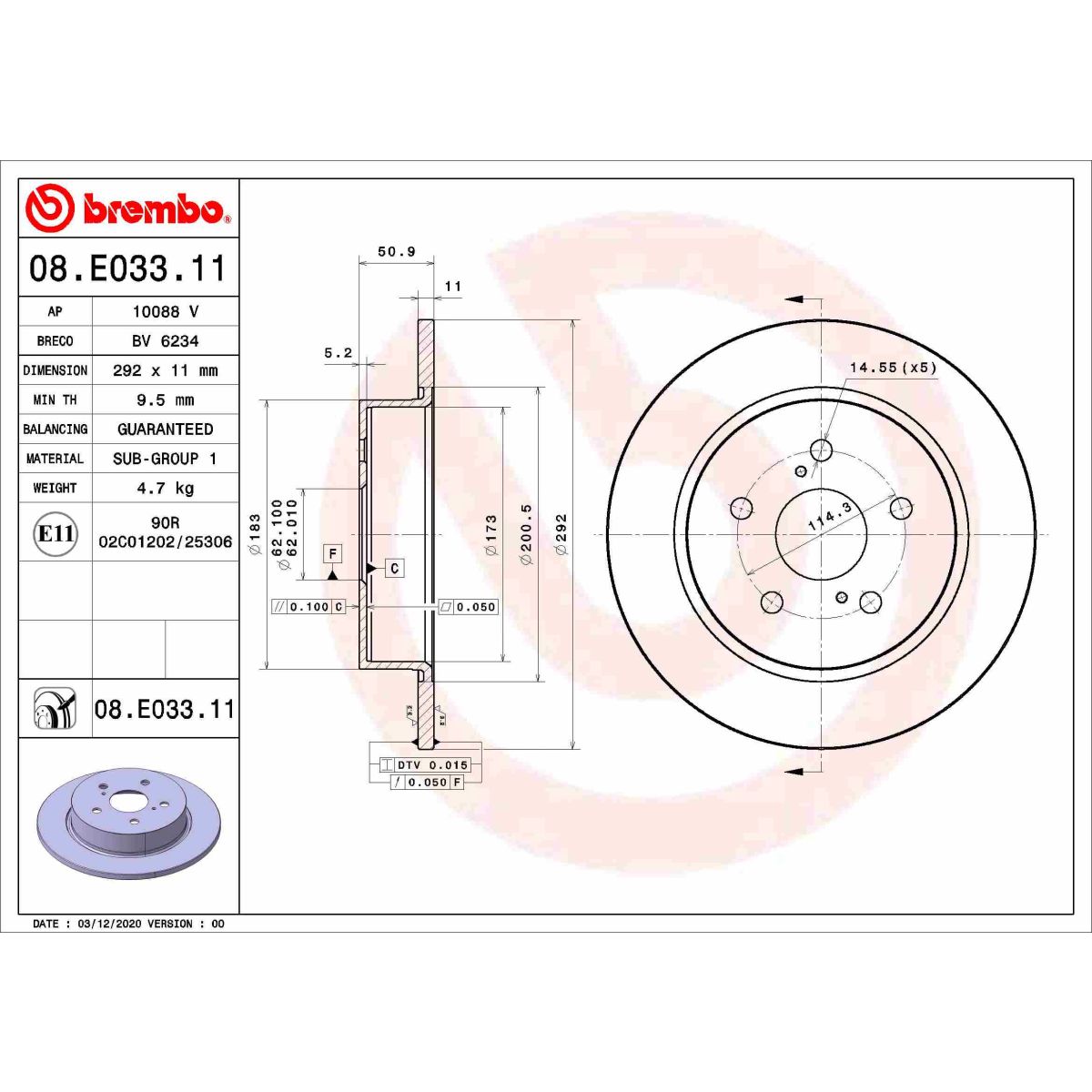 Jarrulevy BREMBO 08.E033.11