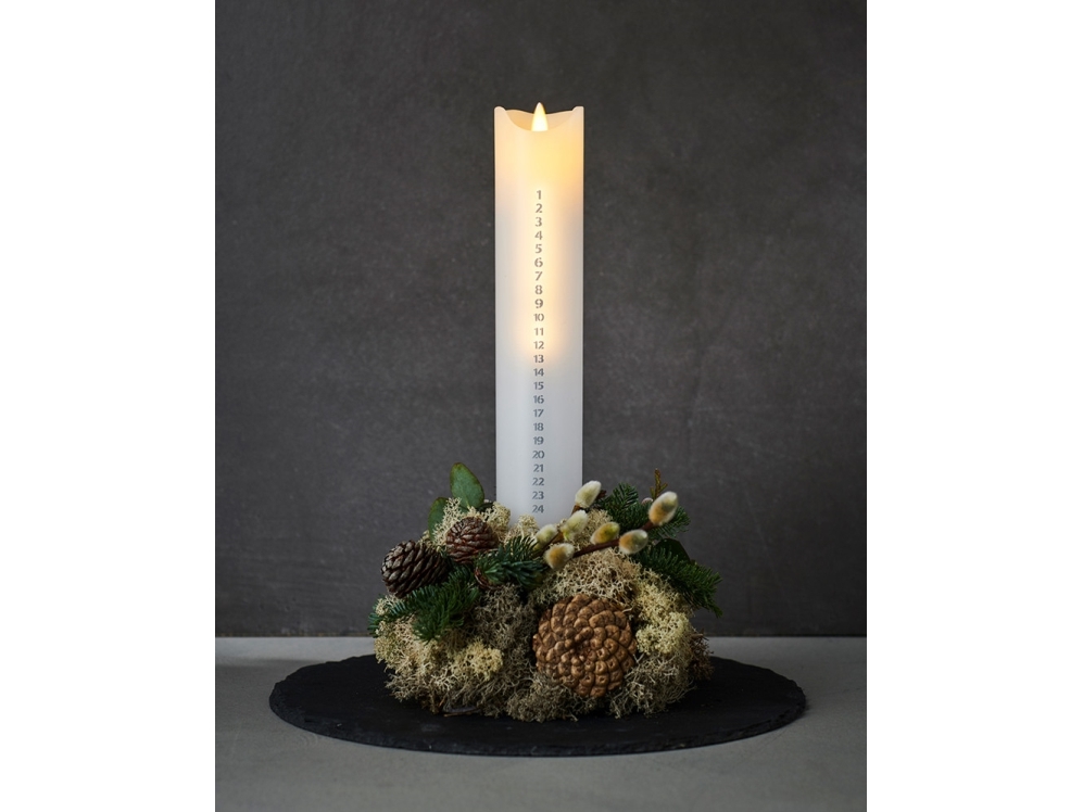 Sara Calendar LED-kynttilä, valkoinen/hopea, korkeus 29 cm