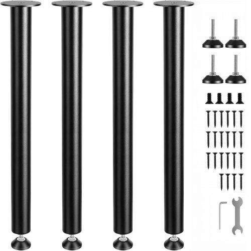 VEVOR 711.2MM Adjustable Desk Legs, Reinforced Steel Office Table Furniture legs Set of 4 for DIY, 544.3KG Load Capacity Heavy Duty Desk Legs, Quick Instalation Legs with Adjustable Foot Cup Black