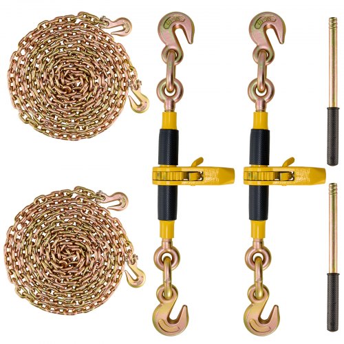 VEVOR Ratchet Chain Binder 2PCS, 3/8"-1/2" Heavy Duty Load Binders, with G80 Chains 12000 lbs Secure Load Limit, Labor-saving Anti-skid Handle, Tie Down Hauling Chain Binders for Flatbed Truck Trailer