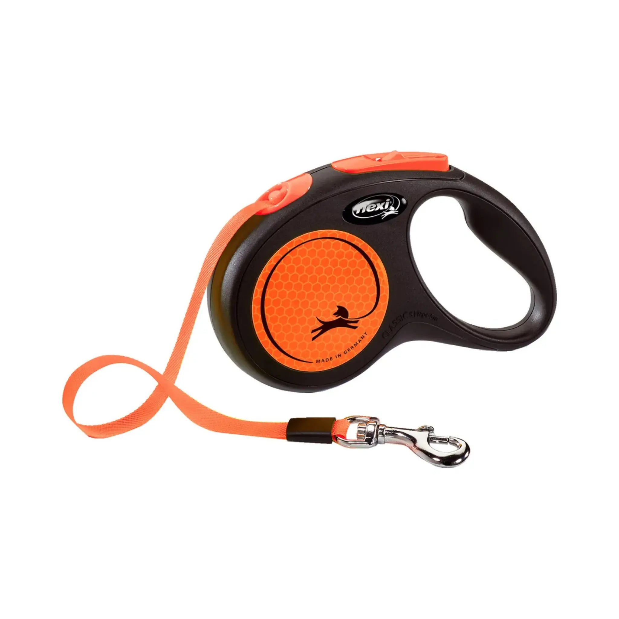 Flexi New NEON - kelatalutin M, 5m 25kg musta/neon oranssi