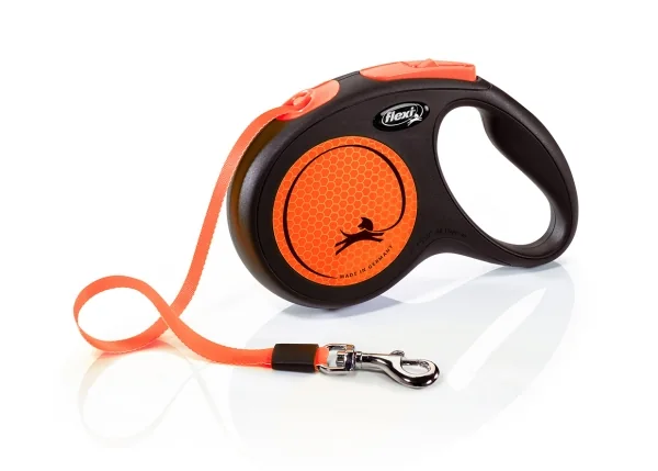 Flexi New NEON - kelatalutin M, 5m 25kg musta/neon oranssi