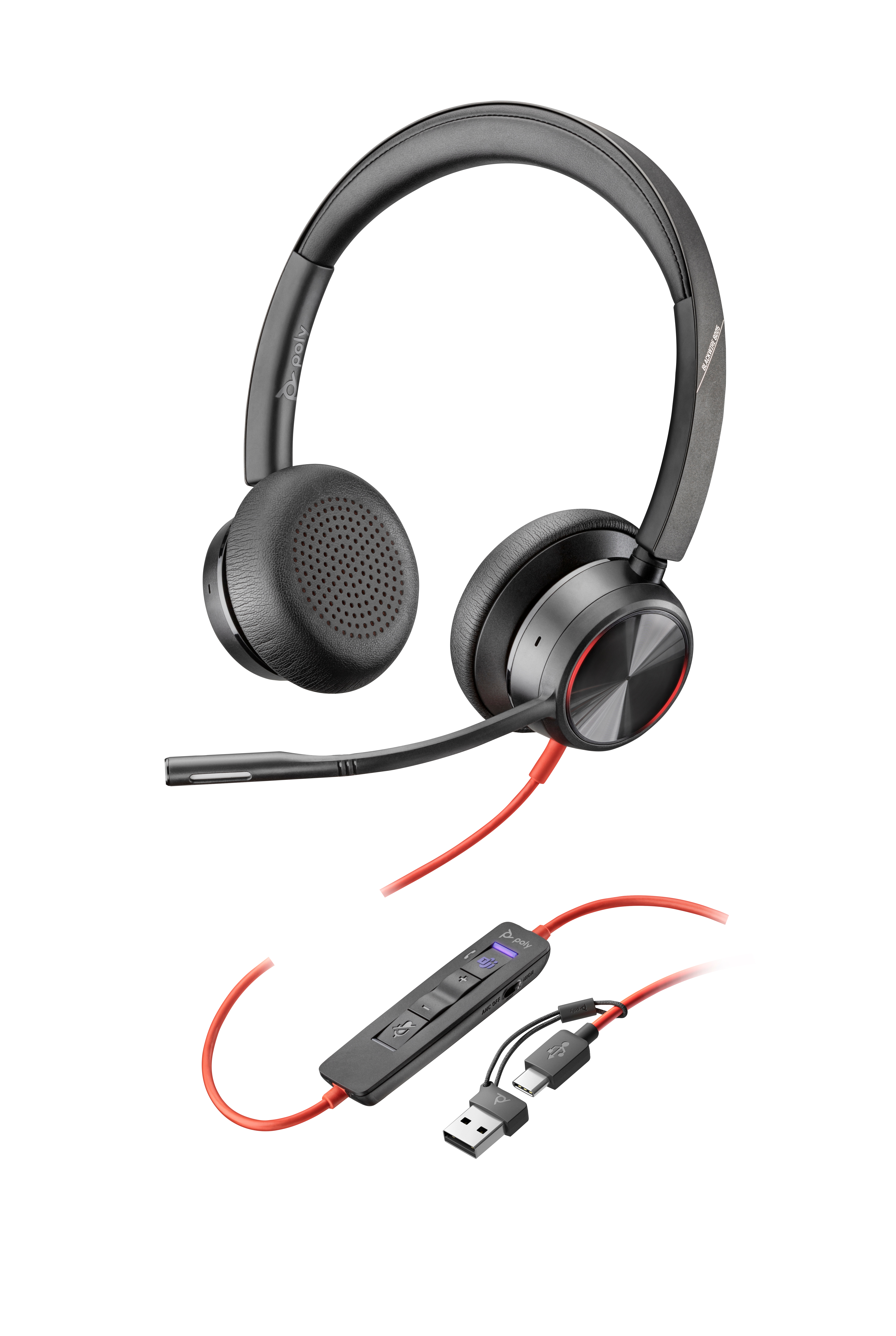 HP Poly Blackwire 8225 Stereo Microsoft Teams Certified USB-C Headset +USB-C/A Adapter (8X225AA)