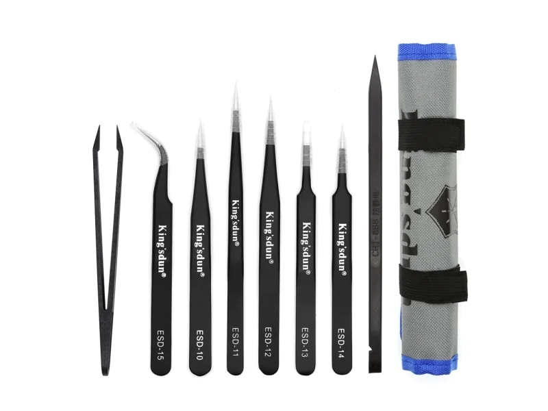 Kingsdun tip set, 8 parts, ESD, tweezers, black