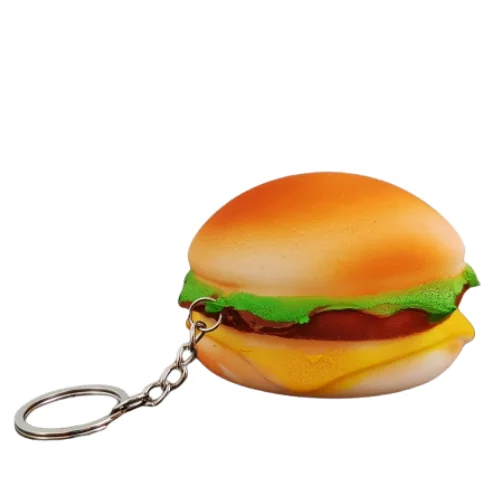 Squishy Burger Stress Relief Squeeze Toy With Keychain - 8 × 5 cm