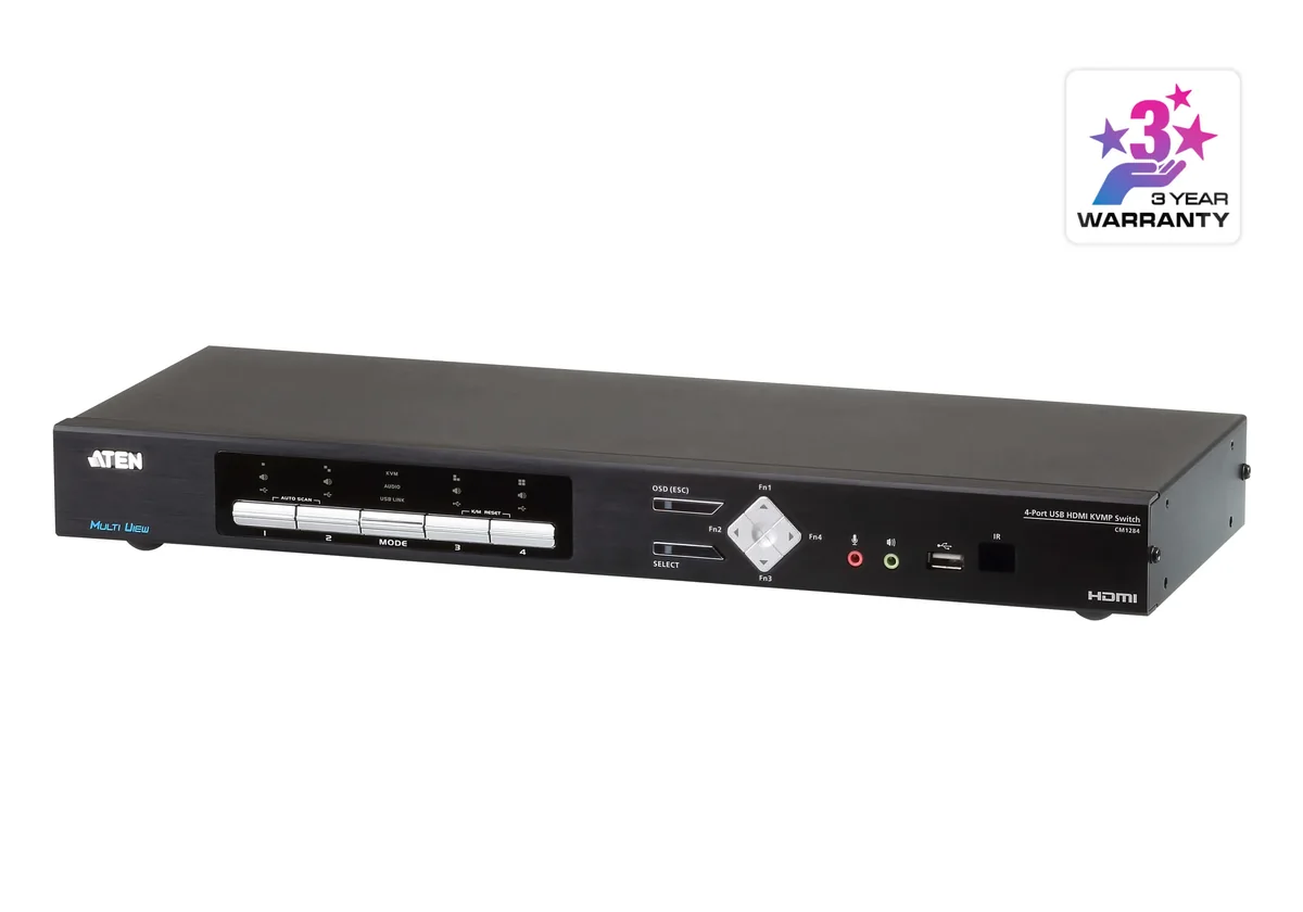 ATEN CM1284, 4096 x 2160 pikseliä, Ethernet LAN, 4K Ultra HD, Telineasennus, 16 W, 1U