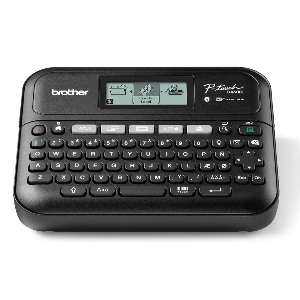 Brother P-Touch PT-D460BTVP - tarrakirjoitin - mustavalkoinen - lämpösiirto - 18 mm leveys - 180 dpi - jopa 30 mm/s - USB 2.0, Bluetooth 5.0 - leikkuri - 5 tulostusriviä, tulostuksen esikatselu, peilitulostus, pystysuora tulostus, monikopiotulostus - musta