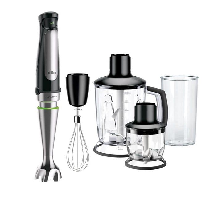 Braun MultiQuick 7 MQ 7045X, Upotettava sekoitin, 1,25 L, Jäänmurskaus, 1,2 m, 1000 W, Musta, Ruostumaton teräs