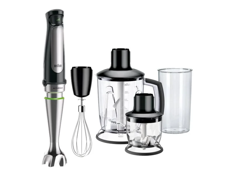 Braun MultiQuick 7 MQ 7045X, Upotettava sekoitin, 1,25 L, Jäänmurskaus, 1,2 m, 1000 W, Musta, Ruostumaton teräs