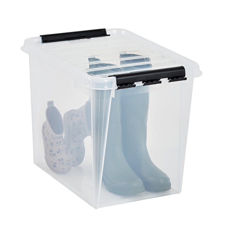 Suuri säilytyslaatikko kannella 52 l, SmartStore, kirkas/musta