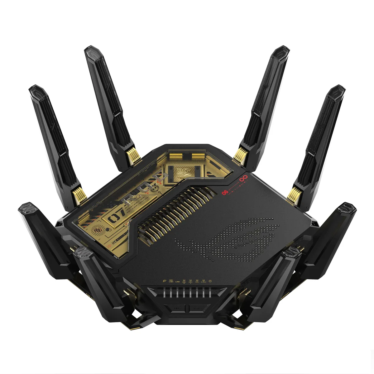 Asus ROG Rapture GT-BE98 -pelireititin, Wi-Fi 7, Quad-band, musta