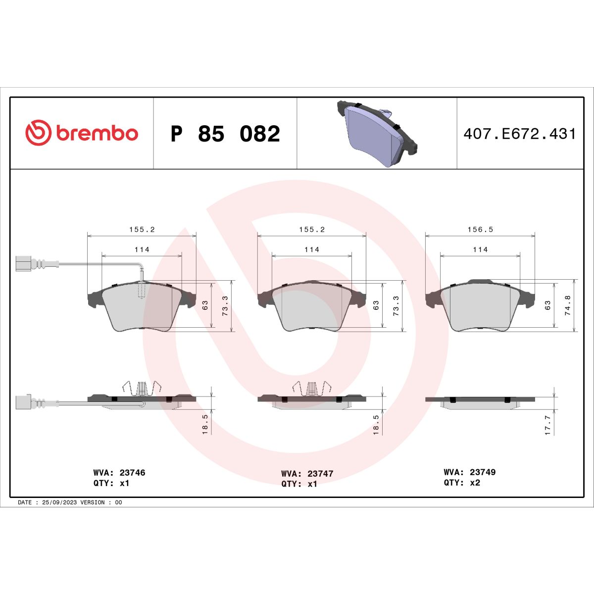 Jarrupalat, levyjarru BREMBO P 85 082