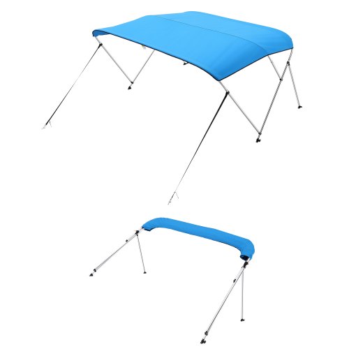 VEVOR 3 Bow Boat Bimini Tops, 600D Polyester Canopy with Aluminum Alloy Frame, Waterproof & Sun Shade Boat Awning Canopy with Storage Bag, 2 Support Poles, 4 Straps, 72"Lx(79"-84")Wx46"H, Pacific Blue