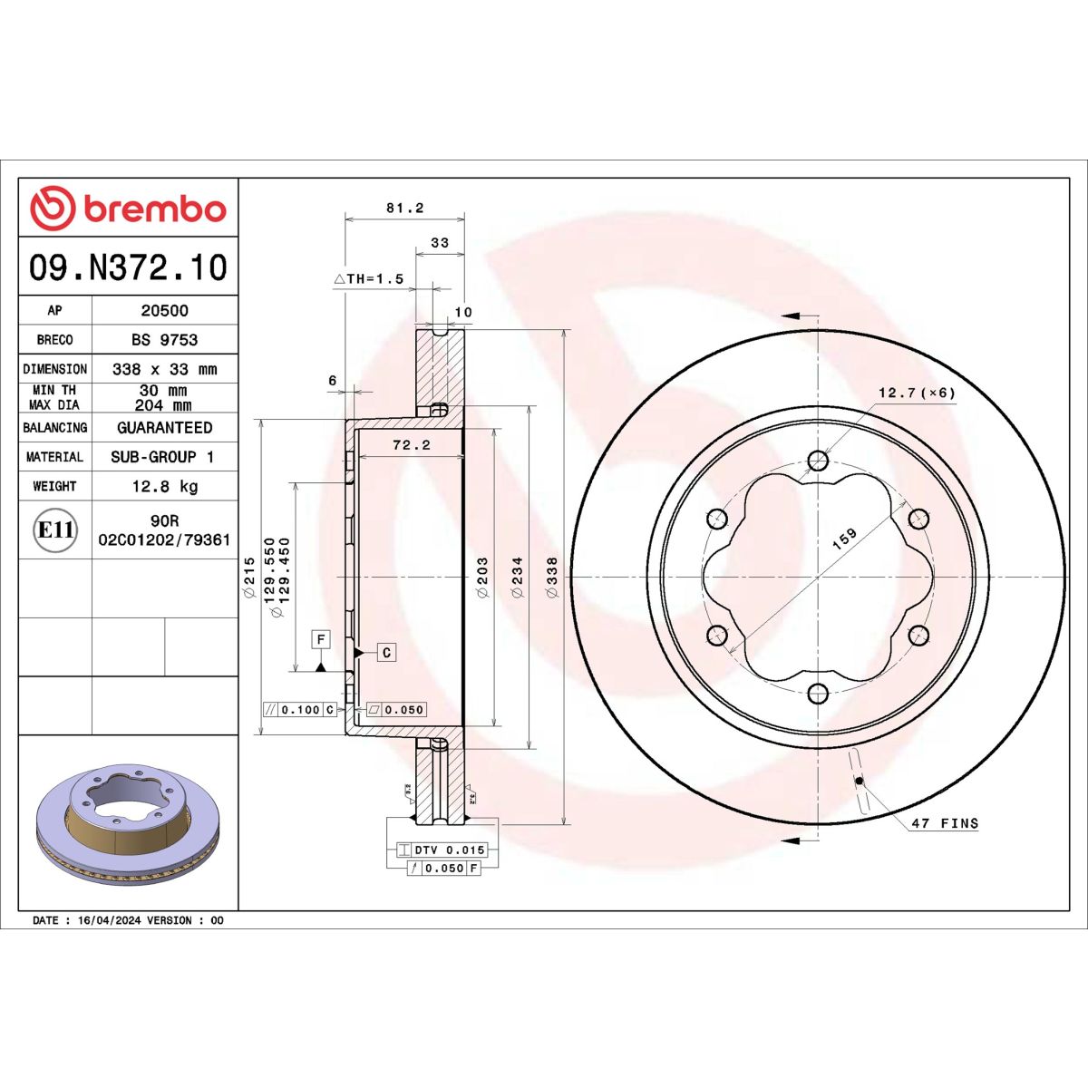 Jarrulevy BREMBO 09.N372.10