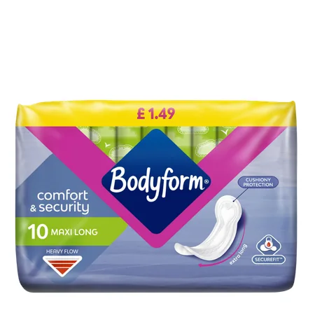Bodyform Comfort & Security Maxi Long Terveyssiteet - 10 kpl