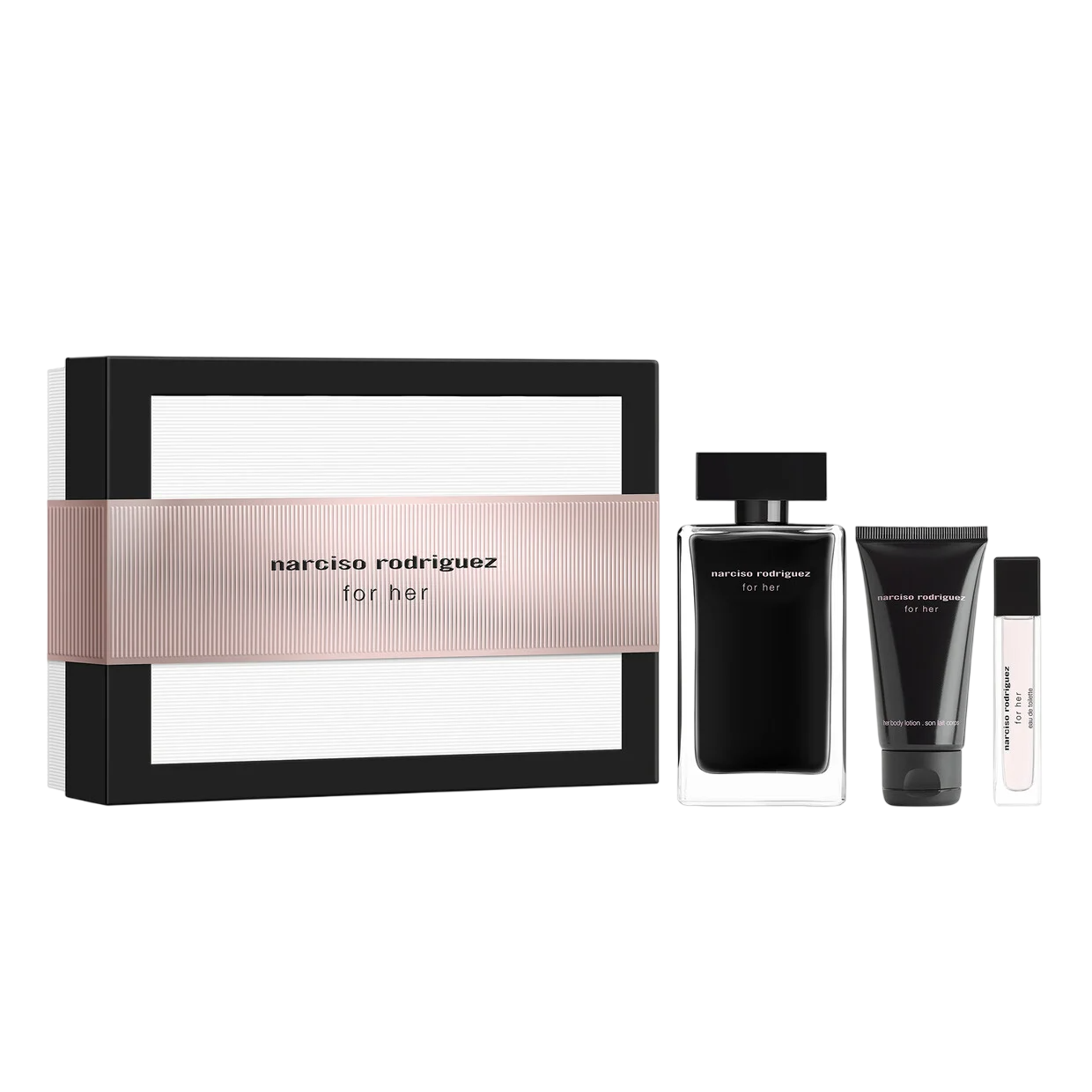 Narciso Rodriguez -setti: Hänelle, Eau De Toilette, 50 ml + Hänelle, Eau De Toilette, 7,5 ml + Hänelle, kosteuttava, vartalovoide, 50 ml