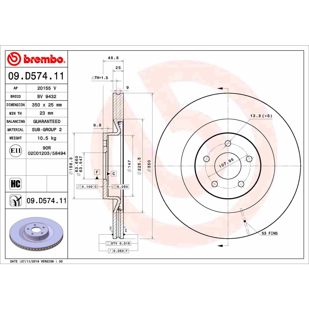 Jarrulevy BREMBO 09.D574.11