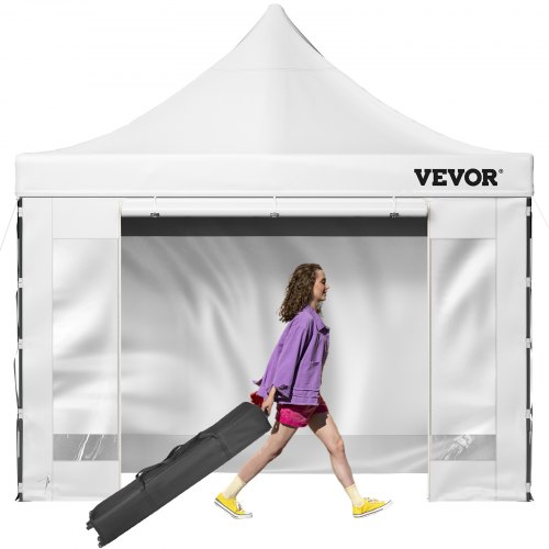 VEVOR 304.8 x 304.8 cm Pop Up Canopy Tent, Outdoor Patio Gazebo Tent with Removable Sidewalls and Wheeled Bag, UV Resistant Waterproof Instant Gazebo Shelter for Party, Garden, Backyard, White