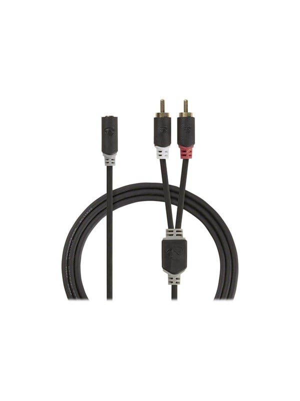 Nedis Stereoäänikaapeli | 2x RCA uros | 3.5 mm naaras | Kullattu | 0.20 m | Pyöreä | Antrasiitti | Laatikko
