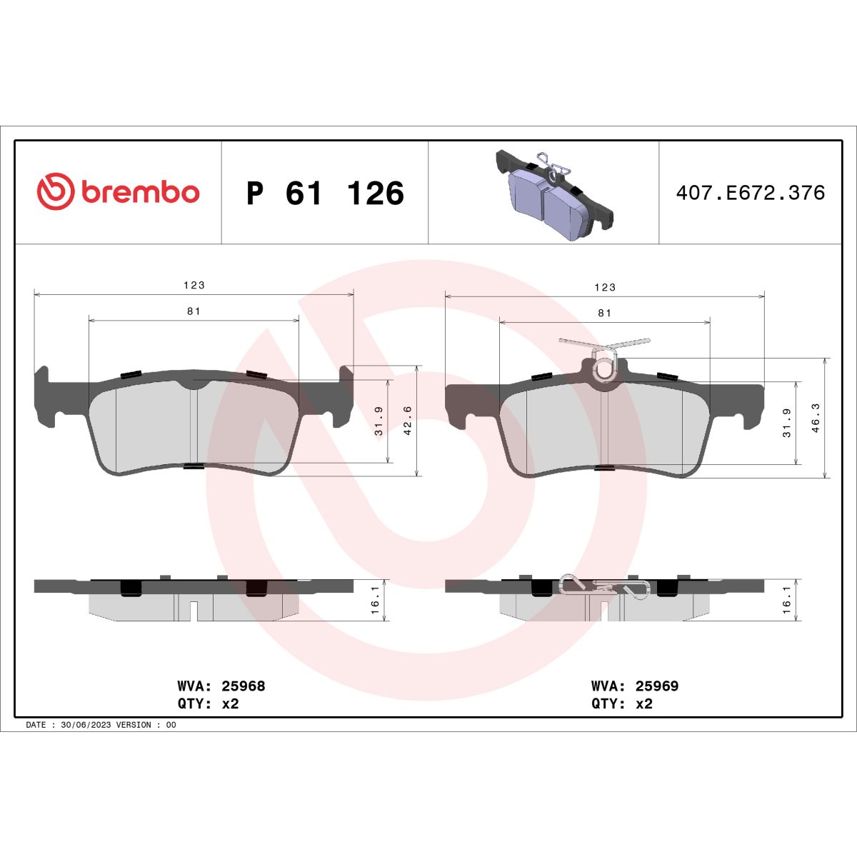 Jarrupalat, levyjarru BREMBO P 61 126