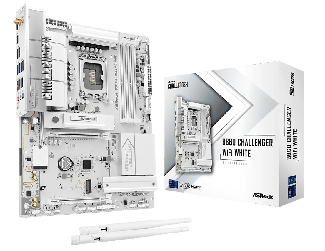 ASRock B860 Challenger WiFi 7 LGA1851 ATX -emolevy, valkoinen