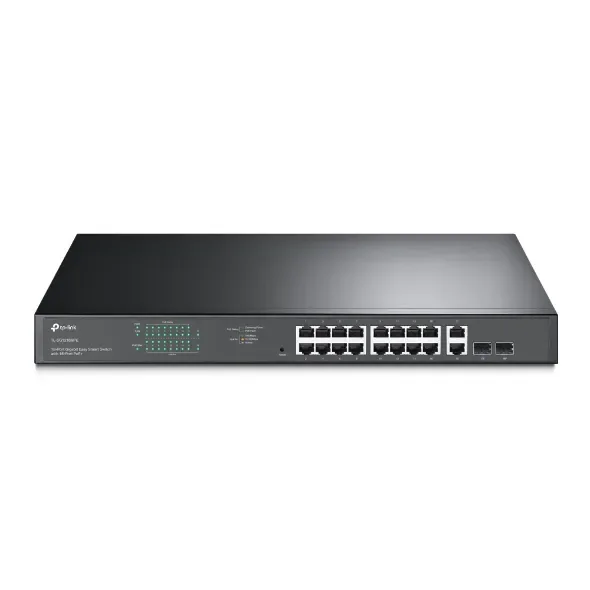 TP-Link JetStream TL-SG1218MPE - Kytkin - älykäs - 16 x 10/100/1000 (PoE+) + 2 x Gigabit SFP - monterbar på stativ - PoE+ (192 W) - AC 100 - 240 V