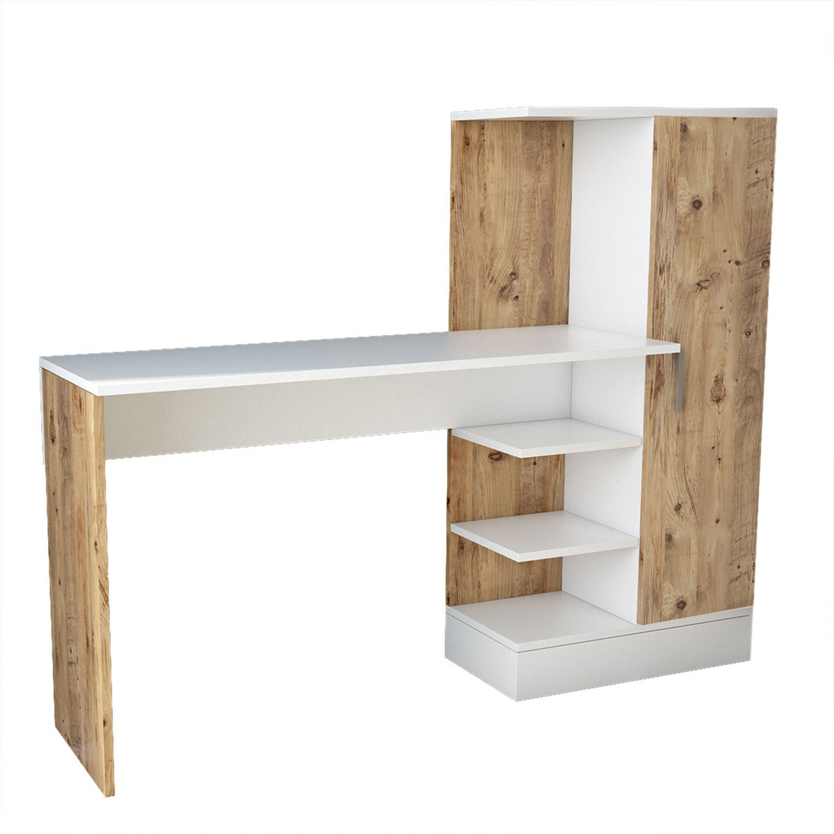 Norda Design Moderni opiskelupöytä, Atlantic Pine ja valkoinen, 152,3 x 120 x 40 cm | 100 % melamiinipäällystetty, 18 mm paksu | Tyylikäs ja käytän...