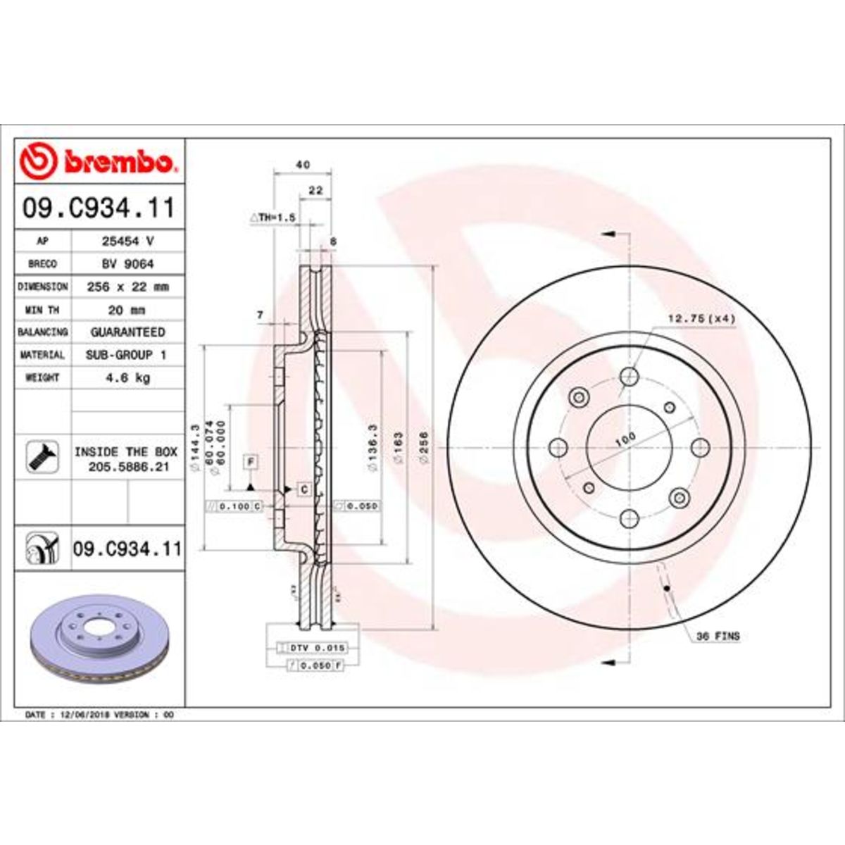 Jarrulevy BREMBO 09.C934.11