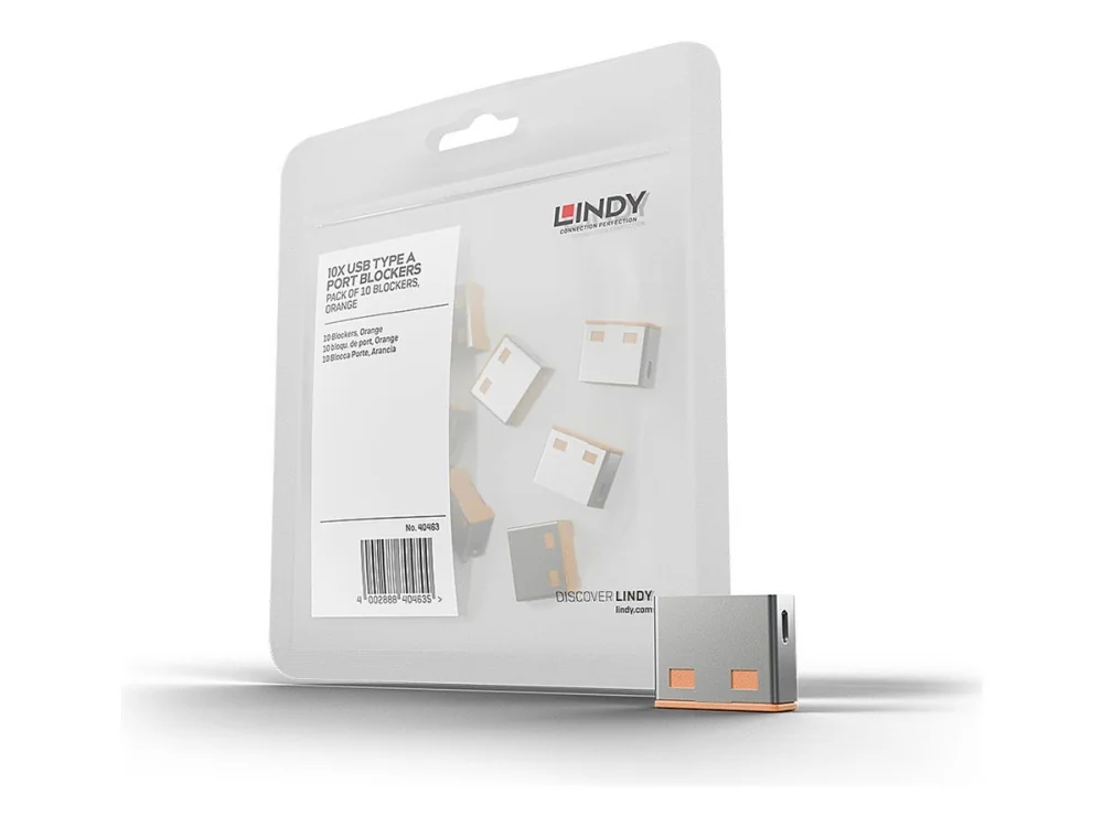 Lindy 40463, Portin lukitsin, USB A-tyyppi, Oranssi, Akryylinitriilibutadieenistyreeni (ABS), 10 kpl, Muovipussi