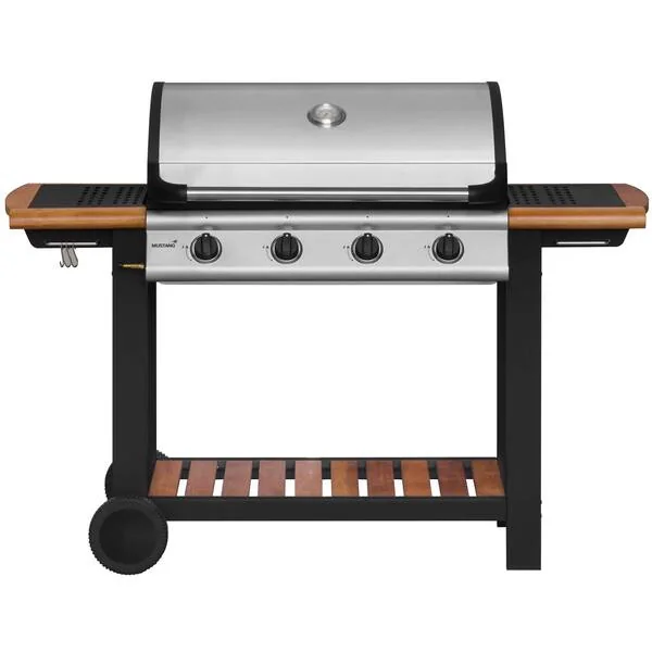Mustang Greenville 4 -kaasugrilli, 14 kW, 77 x 41 cm, Musta/Ruskea