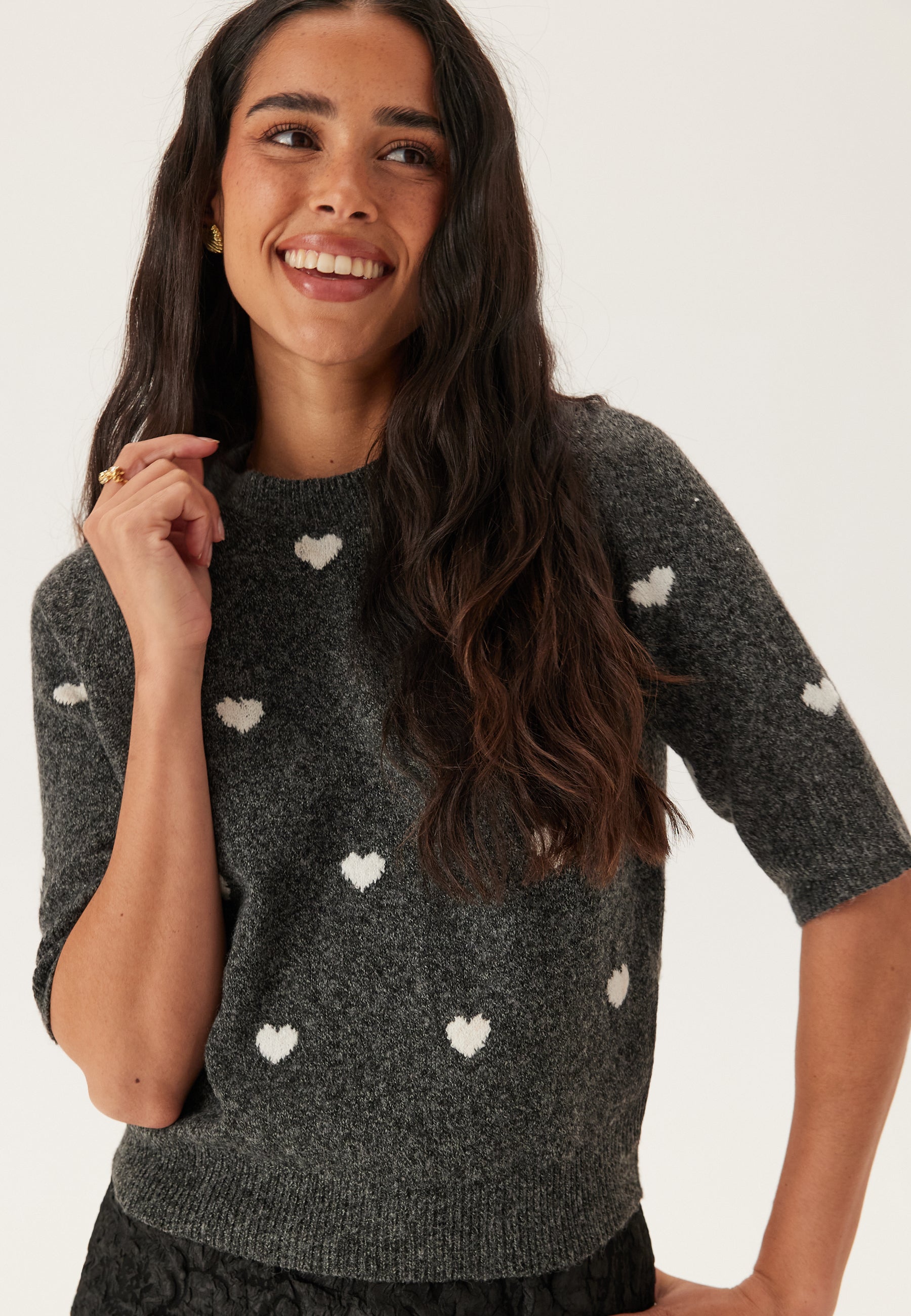 VERO MODA Neulepaita 'VMDoffy Intarsia' tummanharmaa / valkoinen