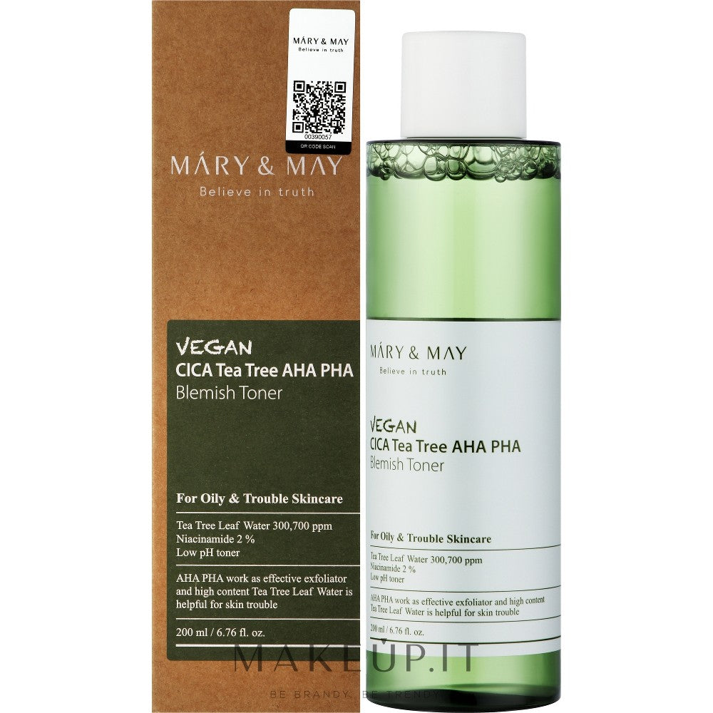 Mary & may Cica TeaTree AHA PHA Toner epätäydellisyyteen - 200 ml