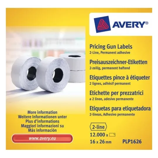 Avery PLP1626, Valkoinen, Hintalappu, Kiinteä, Paperi, 1200 kpl, 10 arkkia
