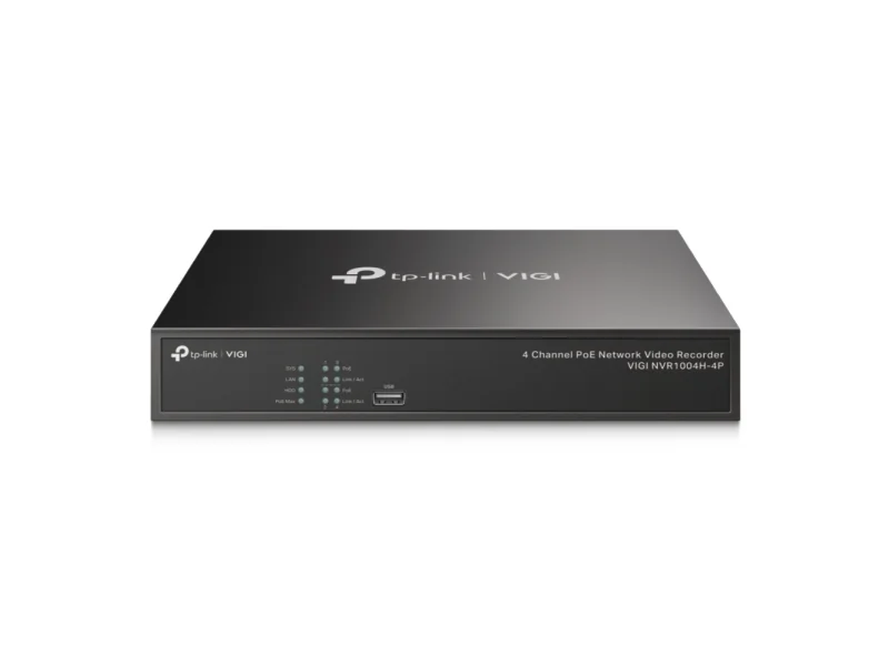 TP-Link VIGI NVR1004H-4P, 4 kanavaa, 3840 x 2160 pikseliä, 720p, 1080p, 2160p, 3840x2160,1920x1080, 1680x1050, 1440x900, 1280x1024, 1024x768, 1280x720, 1280x720@60fps, 1920x1080@60fps, 3840x2160@30fps, H.264, H.264+, H.265, H.265+