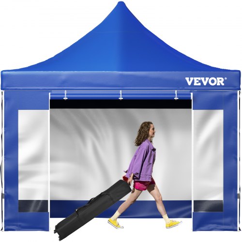 VEVOR 304.8 x 304.8 cm Pop Up Canopy Tent, Outdoor Patio Gazebo Tent with Removable Sidewalls and Wheeled Bag, UV Resistant Waterproof Instant Gazebo Shelter for Party, Garden, Backyard, Blue