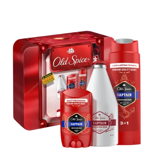 Old Spice Captain Lahjapakkaus Metallirasiassa – 3 kpl