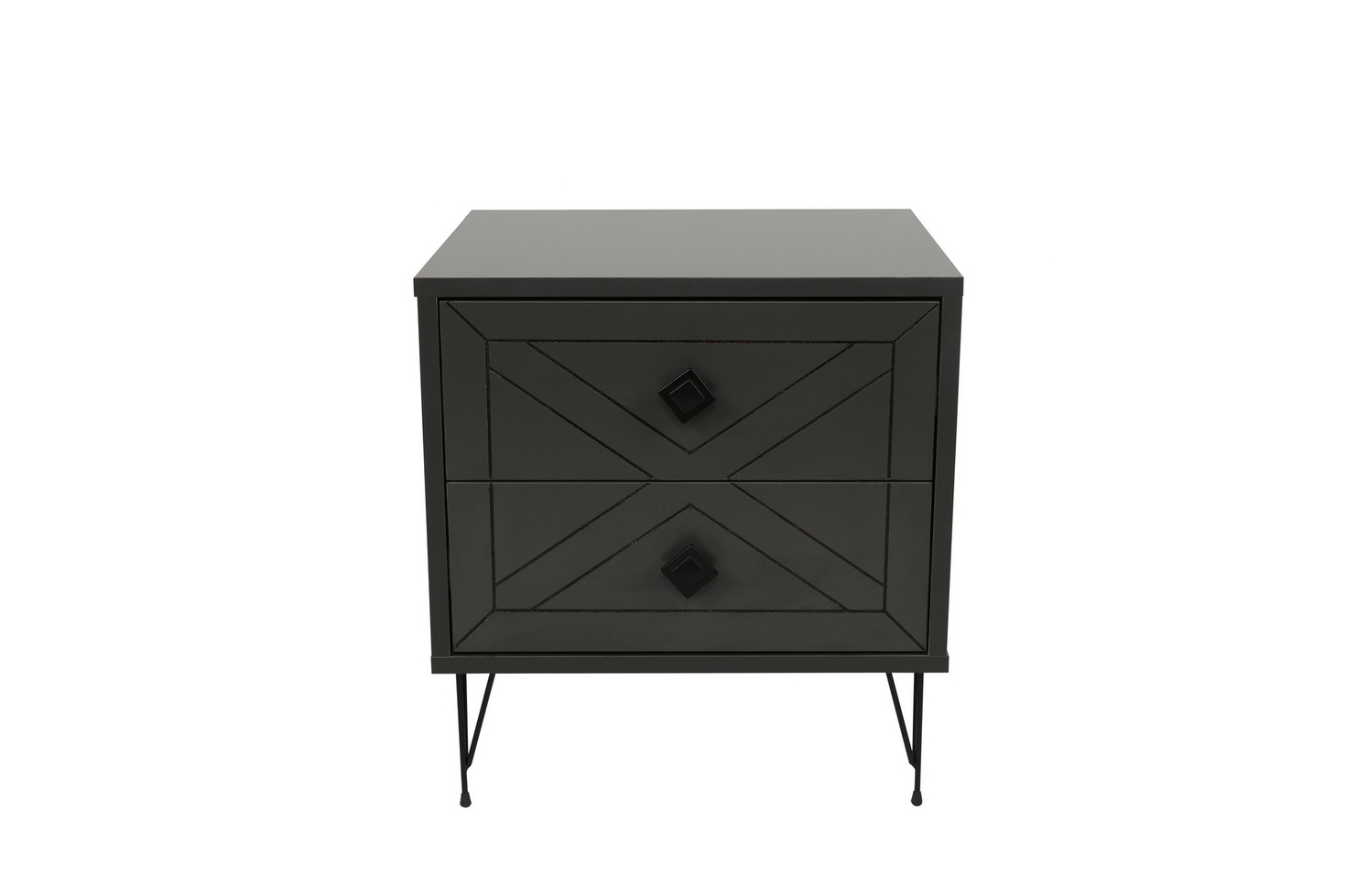 Norda Design moderni antrasiitinvärinen yöpöytä, jossa 2 laatikkoa ja metallijalat, 50x55x40 cm | 100% melamiinipinnoitettu, 18 mm paksu